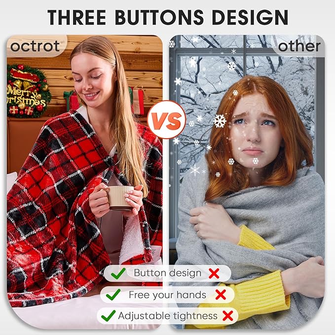Heated Blanket Electric, Queen Size 84X90, Heating Blanket with 10 Heating Levels/8 Hours Auto Off/Dual Control for Bed, Red Checkered Sherpa Blankets Warmer for Adults, Christmas Blankets