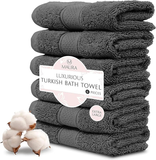 MAURA 6-Pack Premium Turkish Washcloth Set - Ultimate Luxury with Soft, Thick, Super Absorbent, and Oversized Cotton Face Towels - Ideal for a Hotel & Spa Quality Experience in Classic Space Gray