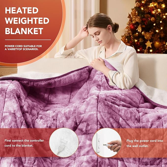 Homemate Heated Weighted Blanket for Adults - 62"x84" 20lbs Electric Throw Fast Heating Heavy Blanket 1/2/4/6/8 Hour Auto Off 10 Heat Levels Over-Heat Protection Luxury Faux Fur Sherpa