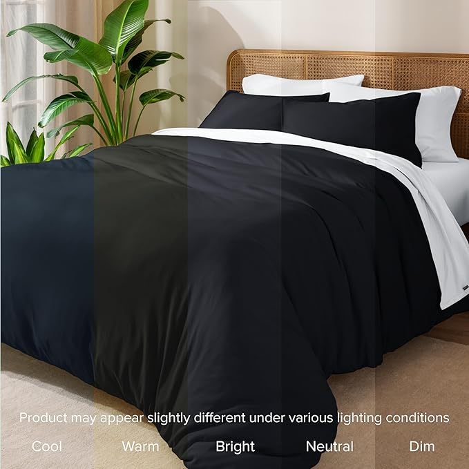 Bare Home 100% Organic Cotton Jersey Duvet Cover Set - Full/Queen Size - Ultra Soft - 100% Cotton - 3pcs - Corner Ties - Button Closure - Bedding Duvet Cover & Pillow Shams (Full/Queen, Black)
