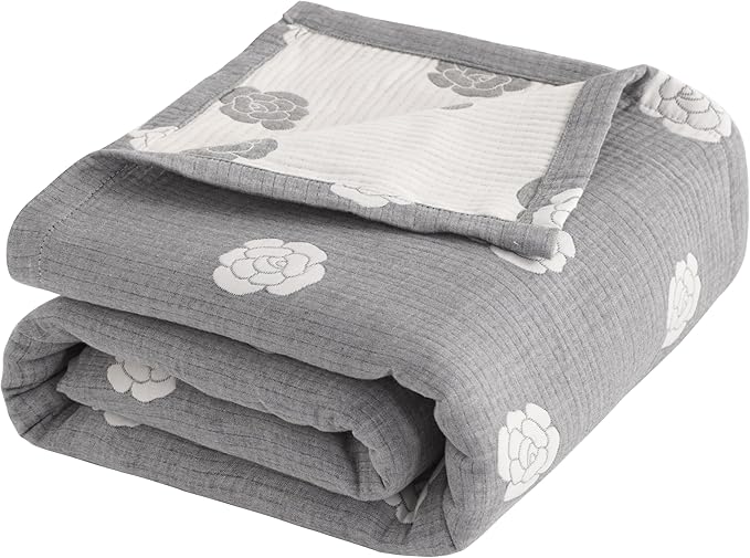 NTBAY 3 Layers Cotton Muslin 88x92 Queen Bed Blanket, Super Soft Breathable Thermal Yarn Dyed Quilt for Adults, Perfect Lightweight Blanket for Couch Sofa Bed All Seasons, Grey Rose