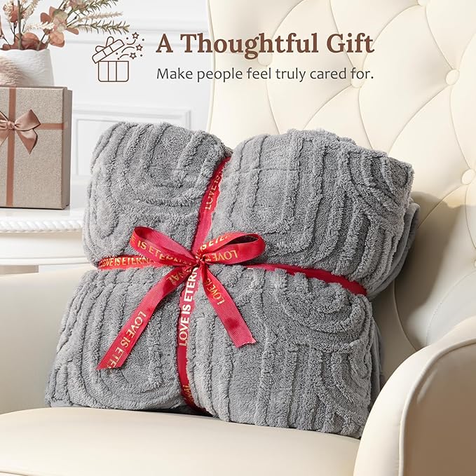 Sherpa Fleece Adult Weighted Blanket Great for Sleep, 15 lbs Dual Sided Soft Fuzzy Heavy Blankets for Couch Bed Sofa, Cozy Warm Fluffy Arched Jacquard Throw for Winter (Grey, 60" x 80", 15 Pounds)