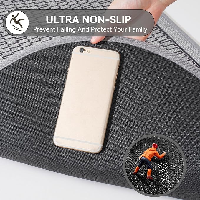 Bathroom Rugs Mat 20x31, Non Slip Ultra Thin Bath Mat Quick Dry Absorbent Washable Woven Half Round Bath Mats for Bathroom Floor Rubber Backed Fit Under Door Grey