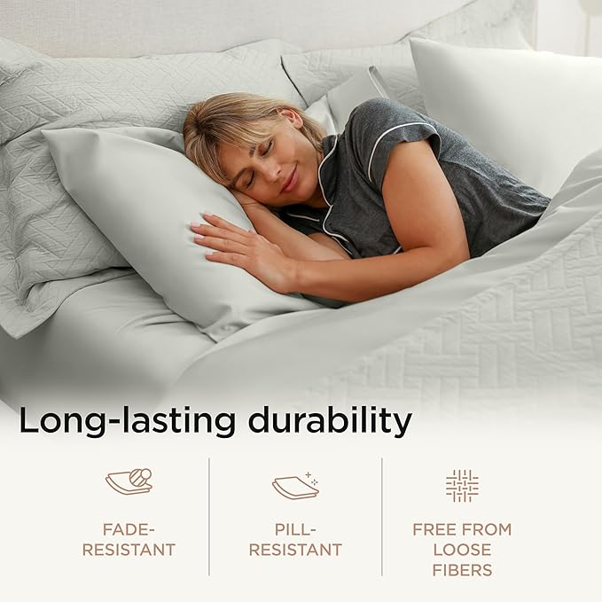 Threadmill 100% Cotton Sheets for Twin Size Bed - 600 Thread Count Twin Bed Sheets Set with 15” Deep Pocket - Sateen Weave 3-Piece Bedding Set with Cooling Effect, Light Grey