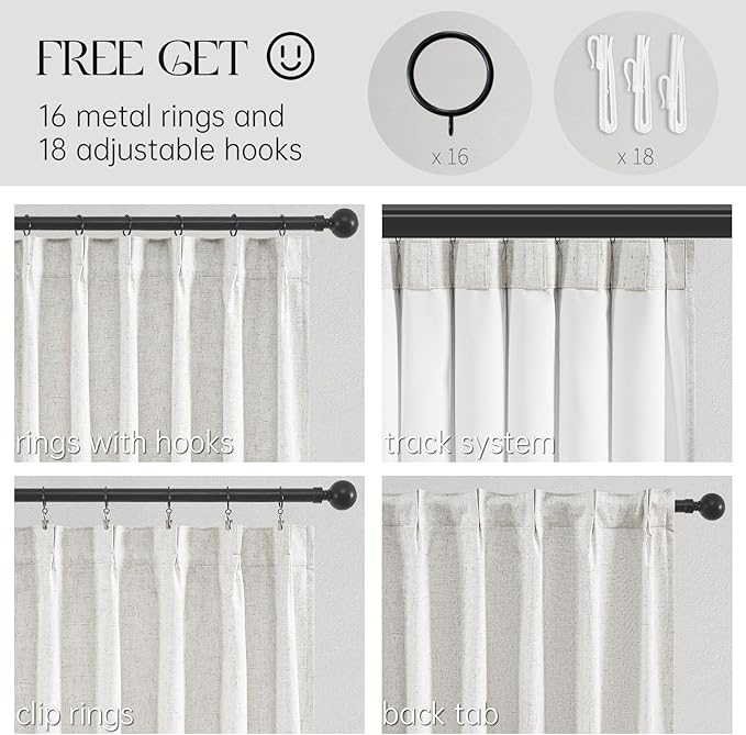 Topfinel Extra Long Total Blackout Linen Curtains 108 Inches Long for Living Room Large Window with Hooks Rings, Pinch Pleated Cold Blocking Acoustic Heavy Ivory Track Curtains 2 Panels 9 FT