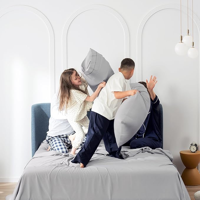 CASUAL LIVING Cal King Sheets 4 Piece Set with 2 Pillowcases, Soft Microfiber Hypoallergenic Washable Deep Pocket Lightweight Bedding Elasticized, California King Sheet Sets, Grey