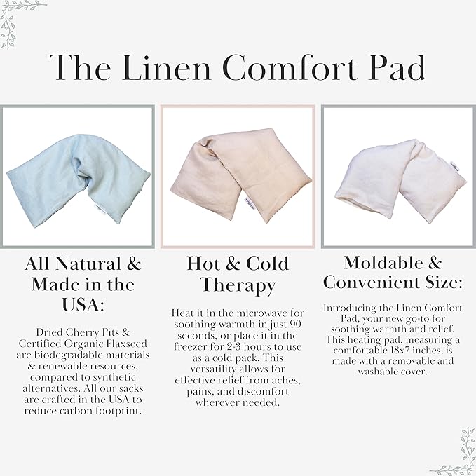 Sacksy Thyme Microwave Heating Pad - 100% Linen Cover, Unscented, Size 18x7, Comforting Heat Pad for Cramps, Back,Neck,Shoulders, Leg Pain, Hot Microwavable Heat Pack, Color: Silver Sage, Made in USA