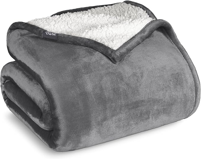 Bare Home Sherpa Fleece Blanket - Twin/Twin Extra Long - Blanket for Bed, Sofa, and Couch - Warm & Lightweight - Fluffy & Soft - Reversible (Twin/Twin XL, Grey)