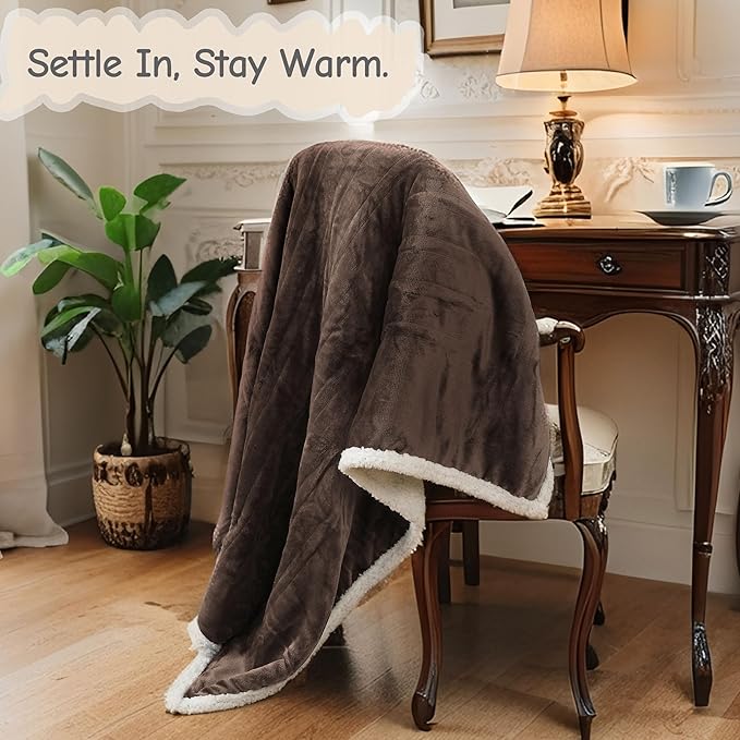 Electric Heated Blanket Throw Size 50"x60", Soft Flannel with Overheat Protection, 6 Adjustable Heat Settings & 3-Hour Auto-Off Timer, Fast Heating for Winter Comfort, Dark Brown