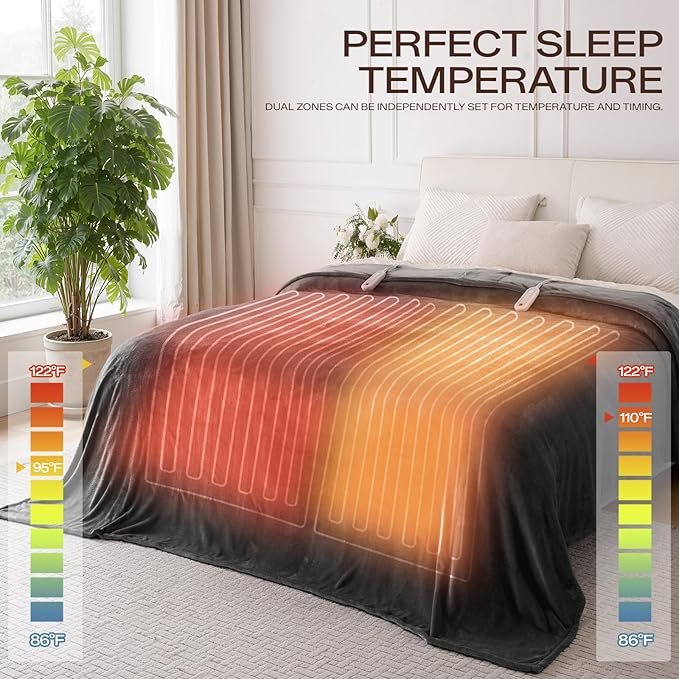 Heated Blanket King Size with Dual Control, Electric Blanket Double-Layer Flannel, Heating Blanket with 8 Heating Levels & 10 Hours Auto-Off Machine Washable, ETL Certification (Dark Grey, 100" x 90")