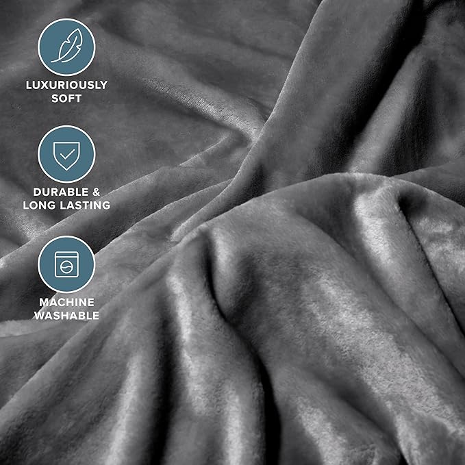 Bare Home Fleece Blanket - Giant Size - Ultra-Soft Lightweight for Bed, Sofa, and Couch - Luxury Microplush - Cozy Warm Blanket (Giant, Grey)