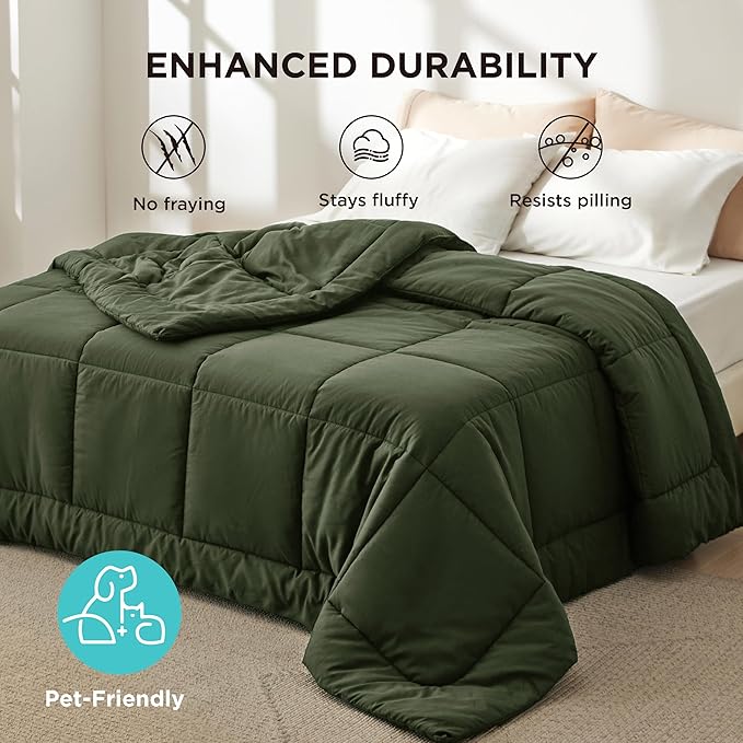 Bedsure Comforter Duvet Insert - Quilted Comforters Full Size, All Season Duvet, GentleSoft Down Alternative Bedding, with 8 Tabs, Gifts for Women/Men, Olive Green, Full 86 x 82 Inches