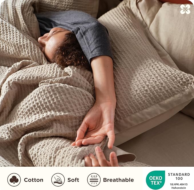 Bedsure Cotton Duvet Cover Twin - 100% Cotton Waffle Weave Khaki Duvet Cover Twin Size, GentleSoft™ and Breathable Tan Bedding Set for All Season, 2 Pieces, 68"x90"