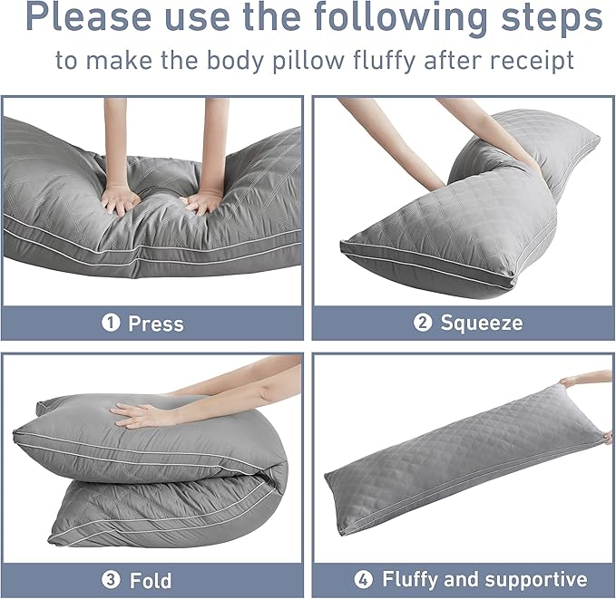 Leeden Body Pillow for Adults - Premium Grey Firm Fluffy Long Pillows - 21 x 54 Soft Plush Full Body Pillows - Adjustable Side Pillow for Sleeping