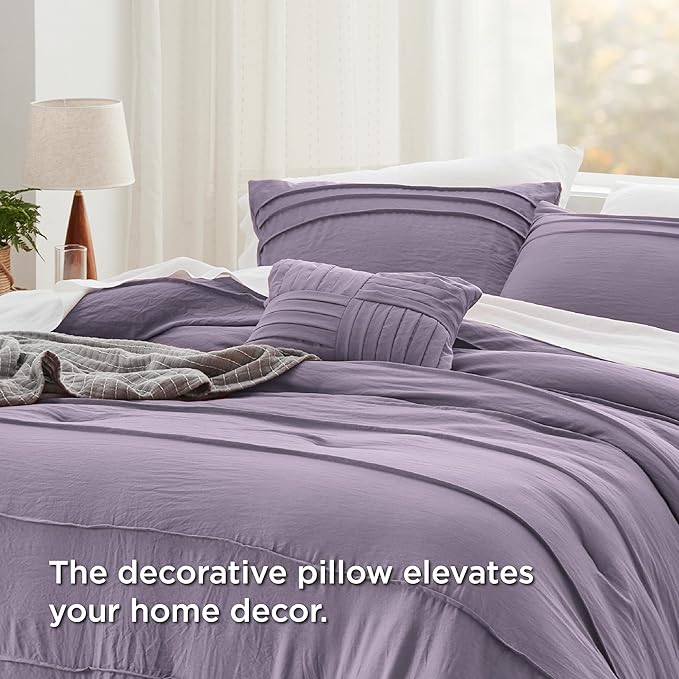 Bedsure California King Comforter Set - 4 Pieces Pinch Pleat Bed Set, Purple Boho Bedding for All Season, 1 Soft Comforter, 2 Pillowcases, 1 Decorative Pillow