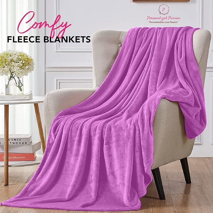 Personalized Passion Blankets with Custom Name & Initial Monogram - Super Soft Cozy Fleece - 80x60 Inches Customized Purple Blanket for Him and Her