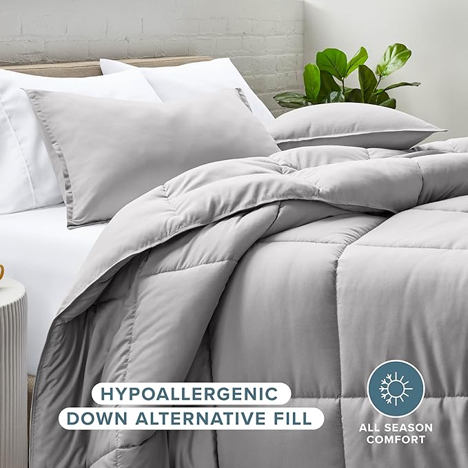 Bare Home Comforter Set - King/California King Size - Ultra-Soft - Goose Down Alternative - Premium 1800 Series - All Season Warmth (King/Cal King, Light Grey)