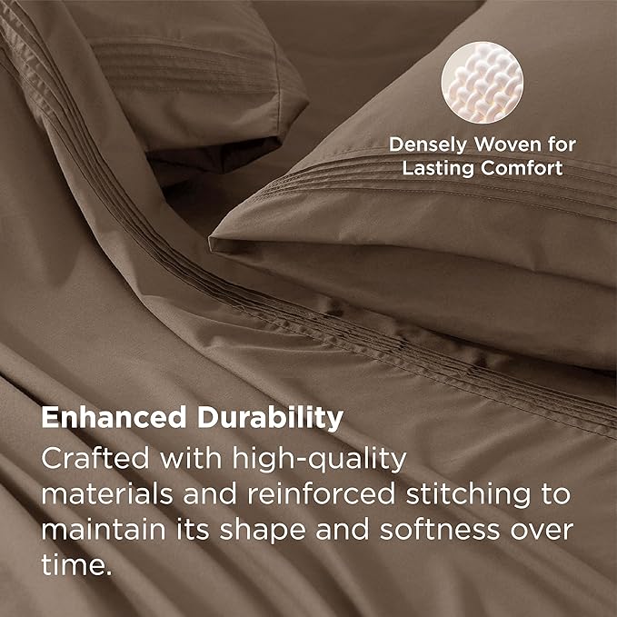 Bedsure Deep Pocket Queen Sheets Set - Fits Mattresses Up to 21 Inches Thick - 4 Piece GentleSoft Bed Sheets, Moisture Wicking, Soft & Cooling Bedsheet & Pillowcases, Easy & Secure Fit, Light Brown