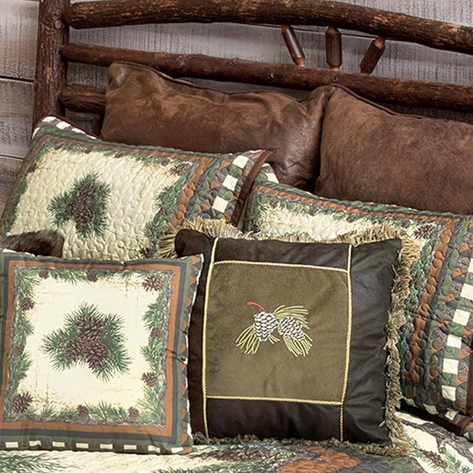 BLACK FOREST DECOR Woodland Pinecones Quilt Bed Set - Queen, Rustic Lodge Pinecone Bedding - 90" x 90"