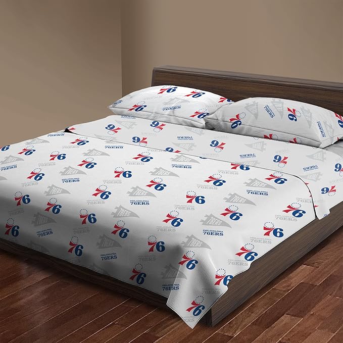 Northwest Officially Licensed Philadelphia 76ers NBA Full Size Sheet Set – Soft Team Logo Bedding for Dorms, Bedrooms, Fan Caves & Game Day Style