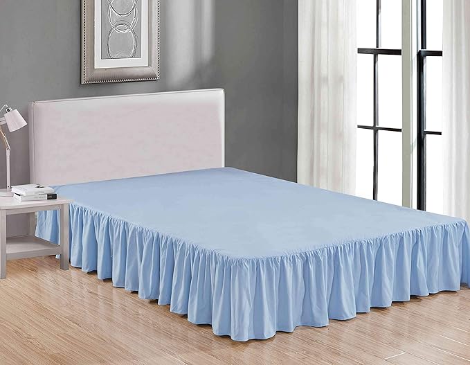 Sheets & Beyond Wrap Around Solid Microfiber Luxury Hotel Quality Fabric Bedroom Gathered Ruffled Bedding Bed Skirt 14 Inch Drop (Full, Light Blue)