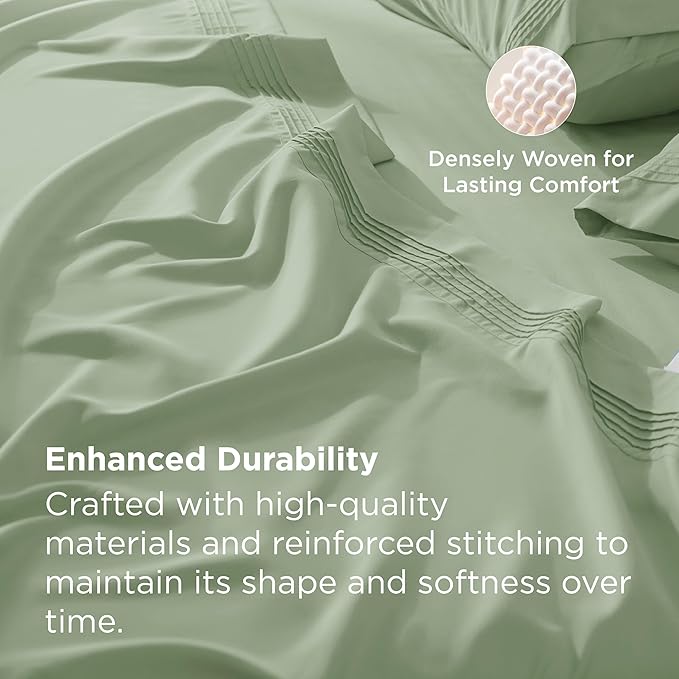 Bedsure Deep Pocket Full Size Bed Sheets Set - Fits Mattresses Up to 21 Inches Thick - 4 Piece GentleSoft Bed Sheets, Moisture Wicking, Cooling Bedsheet & Pillowcases, Easy & Secure Fit, Sage Green