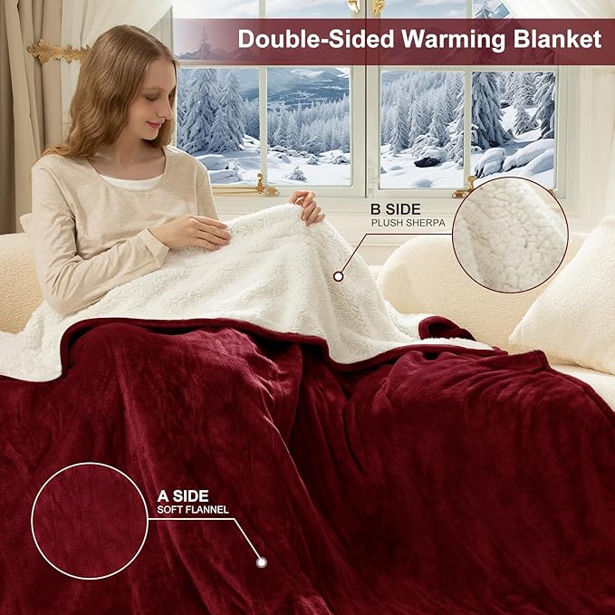 King Size Heated Blanket for Bed - 100" X 90" Dual Control Electric Blanket King with 5 Heat Levels, 10H Auto Off, Overheat Protection, Washable Flannel Sherpa Heating Blankets, Red
