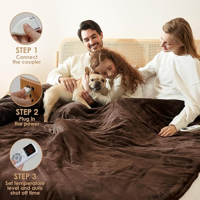 EHEYCIGA Heated Blanket - Queen Size, 9 Heating Levels, 10 Hour Auto Off, Soft Cozy Sherpa, Dual Control, 84 x 90 Inches