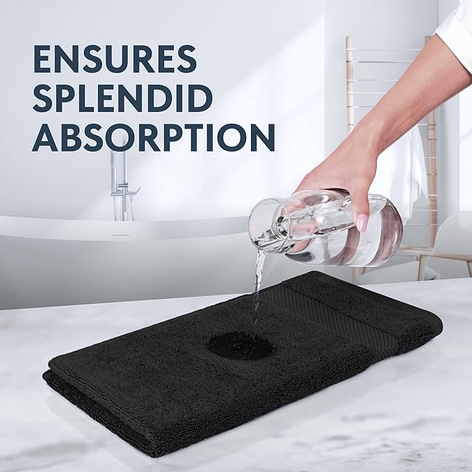 White Classic Luxury Cotton Washcloths 13x13 Inch - 650 GSM Turkish Cotton | Hotel, Spa, Bathroom Face Towel | 12 Pack, Black
