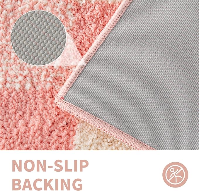 CozeCube Bath mats for Bathroom Non Slip, Fluffy Absorbent Microfiber Bath mat Washable, Aesthetic Bathroom Rugs, Cute Blossom Pink Checkered Bath mat, Blossom Pink, 32" x 20"