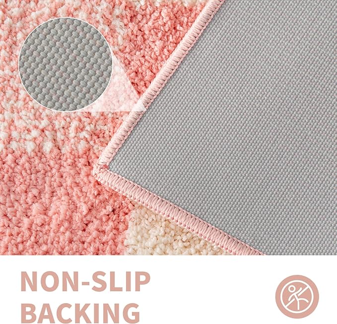CozeCube Bath mats for Bathroom Non Slip, Fluffy Absorbent Microfiber Bath mat Washable, Aesthetic Bathroom Rugs, Large Blossom Pink Checkered Bath mat, Blossom Pink, 36" x 24"