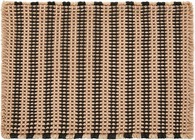 Waffle Bath Mat, Boho Bathroom Rugs Non Slip Washable Super Absorbent Quick Dry Bath Mat Farmhouse Bathroom Decor, 30"x20" Black and Khaki