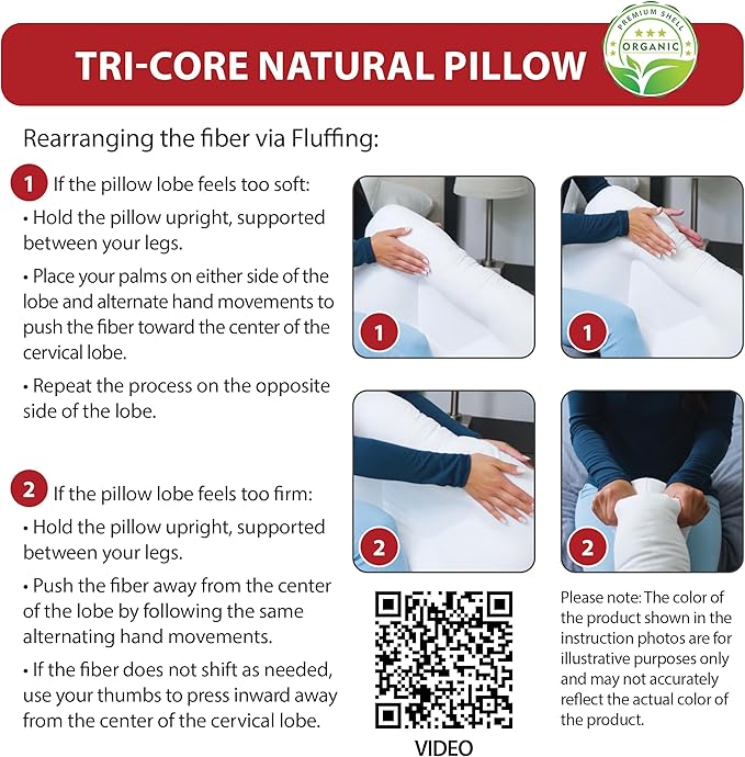 Core Products Tri-Core Natural Cervical Support Pillow for Neck Pain Organic Cotton Shell, Great Gift for Back and Side Sleepers, Midsize, Gentle