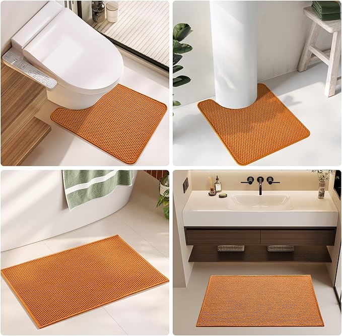 Toilet Rug, Thin Toilet Rugs U Shaped Washable Non Slip Absorbent Quick Dry Low Pile Toilet Mat, Orange 20"x24" U Shape
