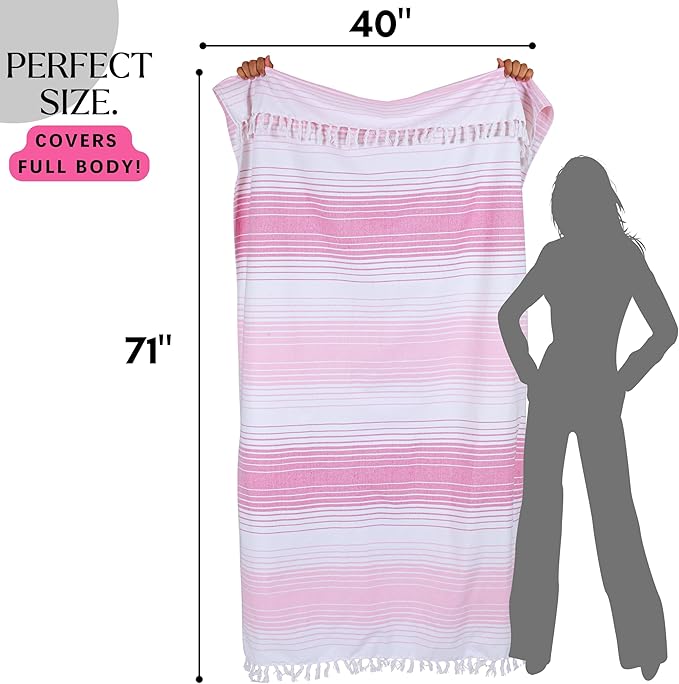 Native Fab 100% Cotton Peshtemal Turkish Bath and Beach Towels Set of 2, Large 40x71 Travel Sarong Gym Pool Spa Towels, Ultra Soft Quick Dry Absorbent Fouta Hammam Peshtemal Towels Pink