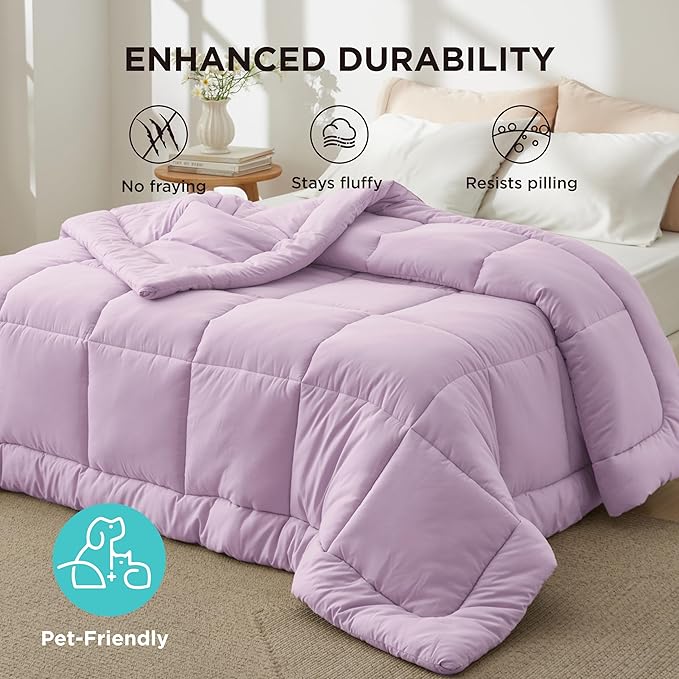 Bedsure Comforter Duvet Insert - Quilted Comforters Full Size, All Season Duvet, GentleSoft Down Alternative Bedding, with 8 Tabs, Gifts for Women/Men, Light Purple, Full 86 x 82 Inches