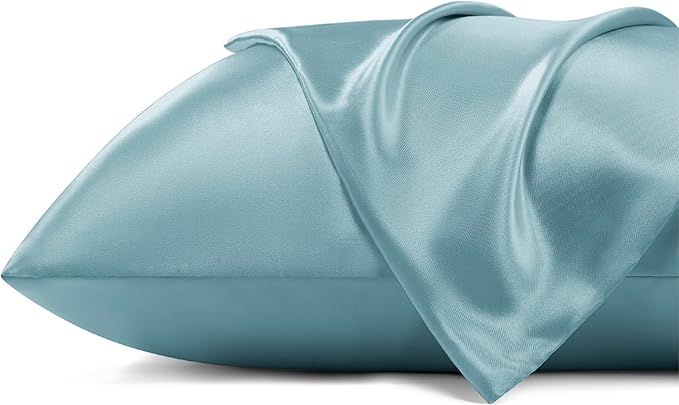 Bedsure Satin Pillowcase with Zipper, Similar to Silk Pillow Cases 2 Pack, Satin Pillow Cases King, Silky & Soft Bedding Pillow Covers for Hair and Skin, Gifts for Women Men, Grey Blue, 20x36 Inches
