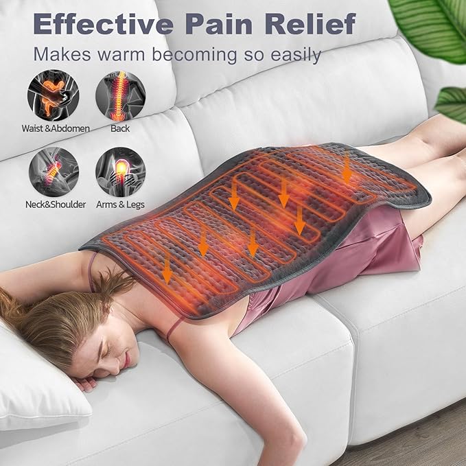 Heating Pad for Back Pain and Cramp Relief, Extra Large 17" x 33" Size Electric Heating Pad for Shoulder Neck Pain with 6 Temperature Level and 6 Timer Settings Auto Shut Off