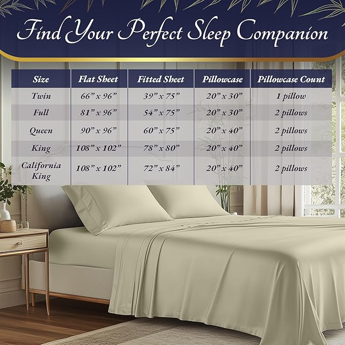 DECOLURE 100% Viscose Derived from Bamboo Sheets Twin Size 3pcs - Ultra Soft & Luxuriously Cooling, 17" Deep Pocket, Double Stitching, Perfect for Hot Sleepers - Twin Bed Sheets (Creme)