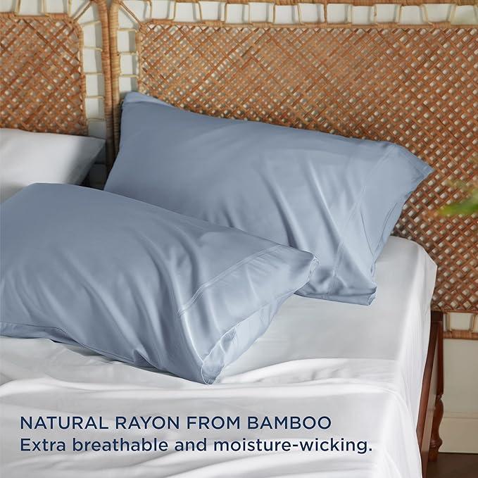 Bedsure Pillow Cases Standard Size, Cooling Pillow Cases, Rayon Derived from Bamboo Grey Blue Pillowcases Standard Set of 2, Breathable & Soft Bedding Pillow Cover with Envelope Closure, 20x26 Inches