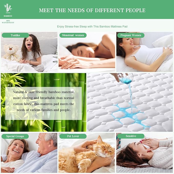 UNILIBRA King Mattress Protector Waterproof Rayon from Bamboo, Deep Pocket Mattress Pad Cover Fit up to 6''-21'', Breathable Soft Filling Quilted Fitted Mattress Topper