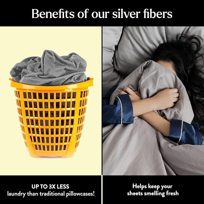 Miracle Made Extra Luxe Soft Cooling Pillowcase, 2-Piece Silver-Infused Cotton Fabric – Lightweight, Thermoregulating, Breathable Cover for Sensitive Skin, Standard Size, Stone
