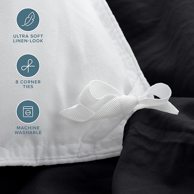 Bare Home Microfiber Duvet Cover Set - Ultra Soft Washed Microfiber - Oversized King Size - Linen-Like Look - Easy Care - Breathable Fabric - Our Softest Duvet Cover Set (Oversized King, Black)
