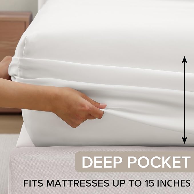UGG Split King Sheet Set 5-Piece Luxury Cooling Sheets Deep Pockets Premium Bedding with 2 Shams Hypoallergenic Machine Washable Soft Lightweight Bed Set for Adjustable Bed, Split King, White (Hedi)