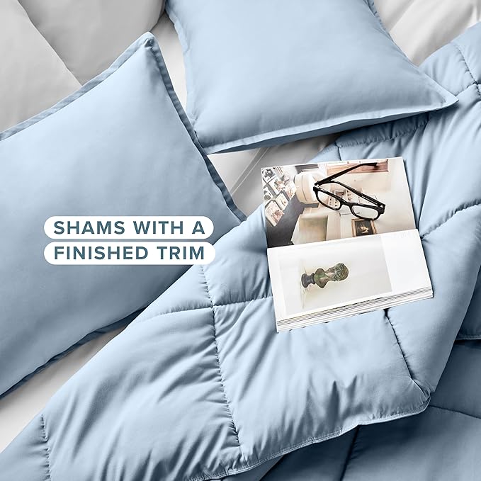 Bare Home Comforter Set - Queen Size - Ultra-Soft - Goose Down Alternative - Premium 1800 Series - All Season Warmth (Queen, Dusty Blue)