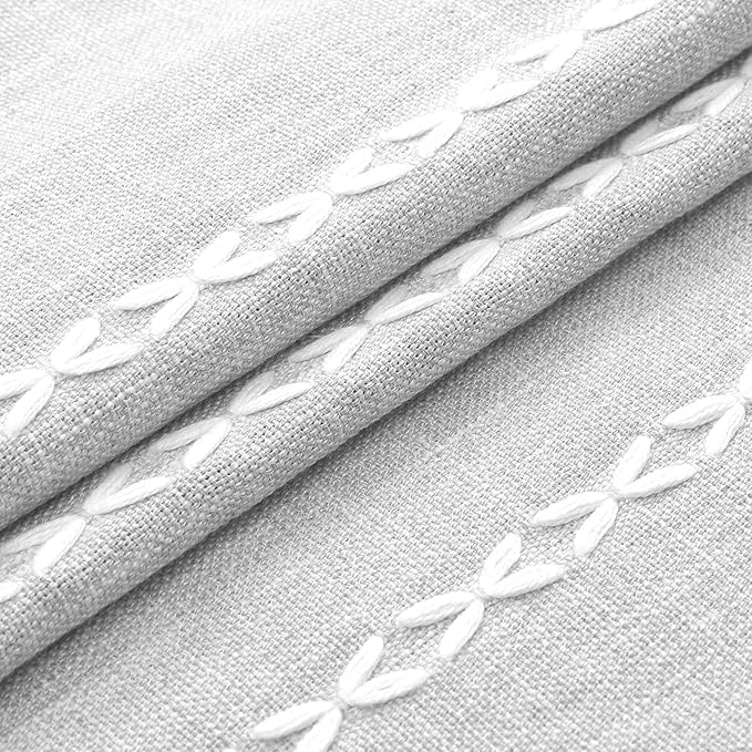 MitoVilla Boho Extra Long Shower Curtain 72 x 96, LightGrey Modern Farmhouse 96 inch XL Polyester Linen Texture Tassel Fabric Shower Curtain Set with Hooks for Cottagecore Country Bathroom Decor