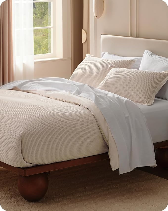 Bedsure Cotton Duvet Cover Set - 100% Cotton Waffle Weave Beige Duvet Cover Oversized King Size, GentleSoft™ and Breathable Bedding Set for All Season, 3 Pieces, 120"x98"