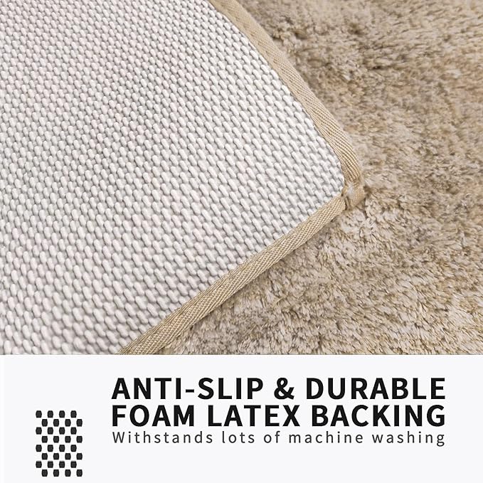 FIFU Bathroom Rugs 24" W x 36" L, Bath Mat for Bathroom, Bedroom, Laundry Room & Kitchen, Non-Slip Rubber Latex Backing, Extra Soft and Absorbent Microfiber Carpet, Machine Washable Rug, Beige