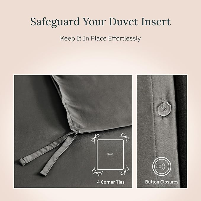 California Design Den 3 Pc Duvet Cover Set King - Winner Good Housekeeping Best Bedding Awards 2025, 400 Thread Count Sateen, 100% Cotton Duvet Covers, Button Closure, Corner Ties - Grey