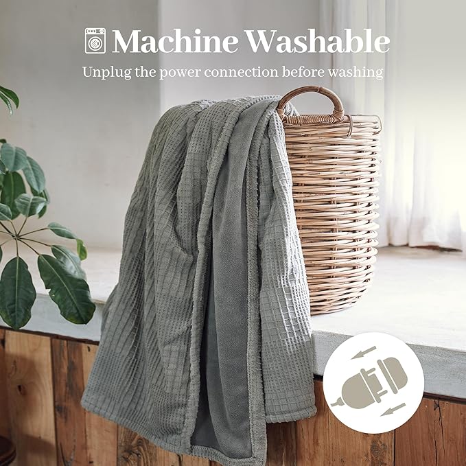 Electric Blanket Queen Size 84''X90'' - Heated Blanket with Dual Control Fast Heating 10 Heating Levels & 10 Hours Auto Off,ETL Certified Machine Washable (Grey)